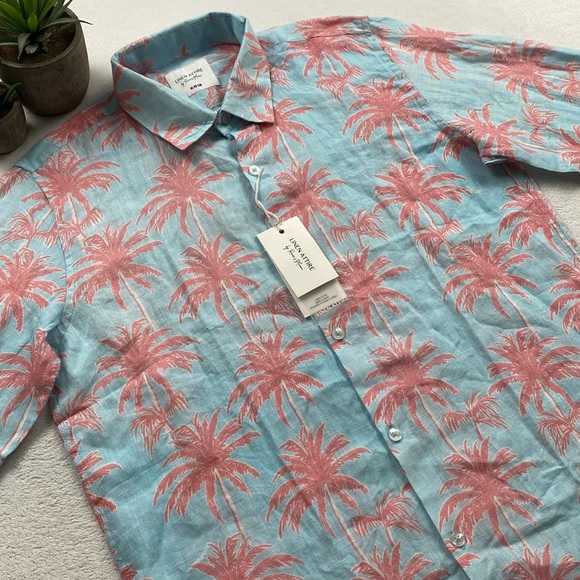 Linen Attire by Ranee’s Miami Linen Resort/Tropical LS Button Shirt (Blue/Pink) - Picture 3 of 16